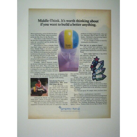Vintage Sperry Rand Middle Think Advertising Print 1971 Apollo Space Age - Picture 1 of 2
